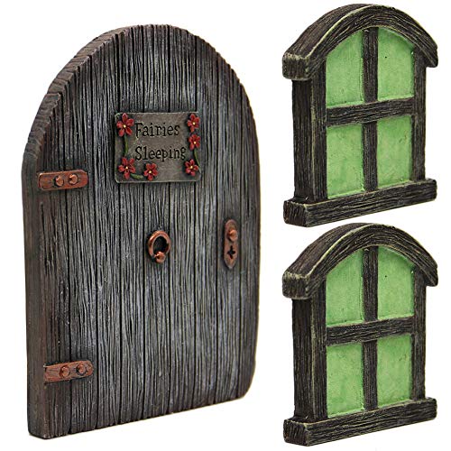 Juegoal Miniature Fairy Gnome Home Window and Door for Trees, Yard Art Garden Sculpture Decoration