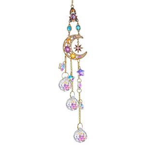 handmade crystal moon&star prisms suncatchers, glass window hanging ornament, rainbow rhinestones decor for home garden
