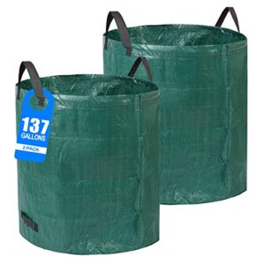 pilntons 2 pack 137 gallons reusable yard waste bags with double bottom extra large lawn leaf bags heavy duty with 4 reinforced handles garden waste bags containers for debris grass clipping