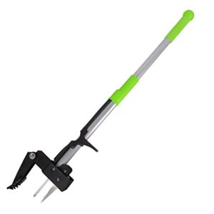 orientools garden weeder, stand-up steel weeding root puller with 39 inch long handle, labor saving dandelions remover tool with 4 claws and heavy duty foot pedal, no bending or kneeling