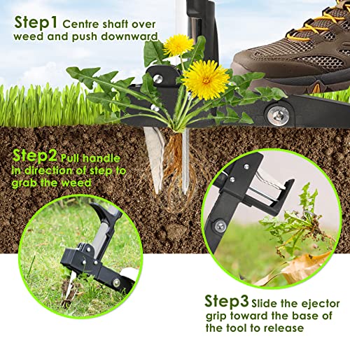 ORIENTOOLS Garden Weeder, Stand-up Steel Weeding Root Puller with 39 Inch Long Handle, Labor Saving Dandelions Remover Tool with 4 Claws and Heavy Duty Foot Pedal, No Bending or Kneeling