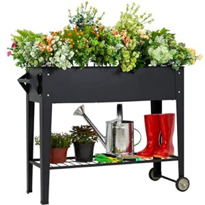 leetolla raised garden bed outdoor elevated herb planter box moveable kit with legs wheels for vegetables flower tomato patio backyard