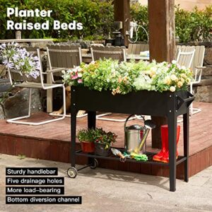 LEETOLLA Raised Garden Bed Outdoor Elevated Herb Planter Box Moveable Kit with Legs Wheels for Vegetables Flower Tomato Patio Backyard