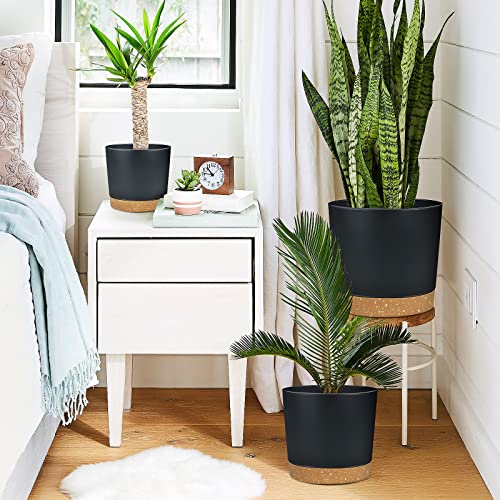 Plant Pots for Indoor Plants 6.5 Inch, Plastic Flower Pots with Drainage Holes and Saucers Home Garden Outdoor Decorative Black Modern House Planters for Herbs/Aloes/Succulents Planting 2 Pack