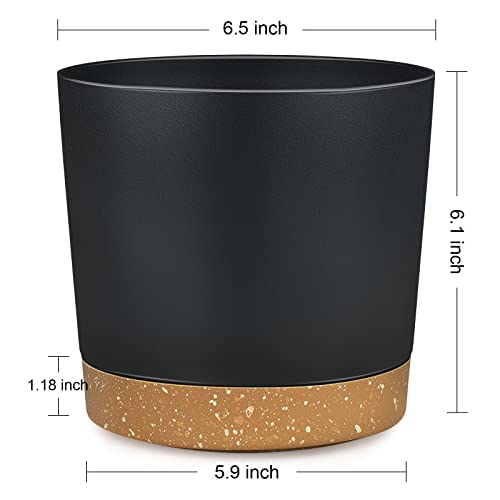 Plant Pots for Indoor Plants 6.5 Inch, Plastic Flower Pots with Drainage Holes and Saucers Home Garden Outdoor Decorative Black Modern House Planters for Herbs/Aloes/Succulents Planting 2 Pack