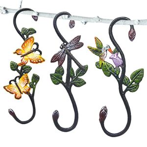 sunnyac heavy duty s hooks , pack of 3 large cast iron plant hangers, metal decorative painted hooks for hanging outdoor indoor garden planters, flower baskets, pots, bird feeders, wind chimes (type1)