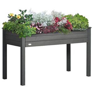 outsunny 48″ raised garden bed, elevated wooden planter box with draining holes for vegetables, herb and flowers backyard, patio, balcony use, dark gray
