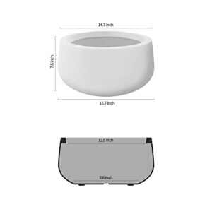 Kante 16" Dia. Round Pure White Finish Concrete Bowl Planter, Outdoor Indoor Large Planter Pot with Drainage Hole for Garden, Patio, Balcony, Deck, Living Room (RC0051B-C80011)