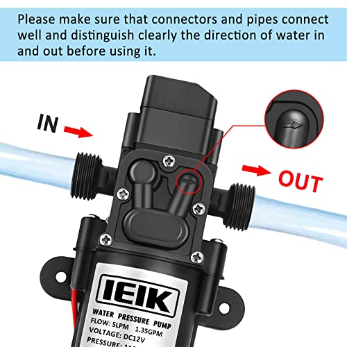 IEIK Water Pressure Diaphragm Pump DC 12V Pressure Switch Sprayer Pump 5LPM 1.35 GPM 116PSI 165ft Self Priming Pump for Caravan RV Boat Marine Agricultural Spraying Port