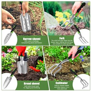 Gardening Tools,Garden Tools Set 9 Piece, Aluminum Garden Hand Tools Set Heavy Duty, Ideal Garden Tool Kit Gifts for Women, Outdoor Hand Tools with Garden Gloves,Trowel and Organizer Tote Bag