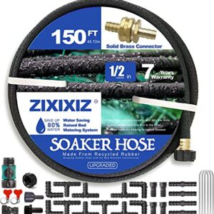 Soaker Hose 150 FT,Heavy Duty 1/2" Soaker Garden Hose with Solid Brass Connector for for Garden Vegetable Beds, Tree,Lawn and Plants