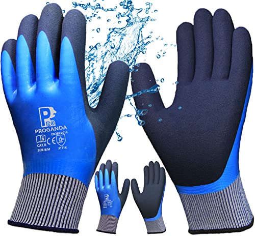 PROGANDA Waterproof Gardening Gloves Superior Grip Coating Durable for Garden Construction Cold Weather Car Cleaning Fishing Multipurpose