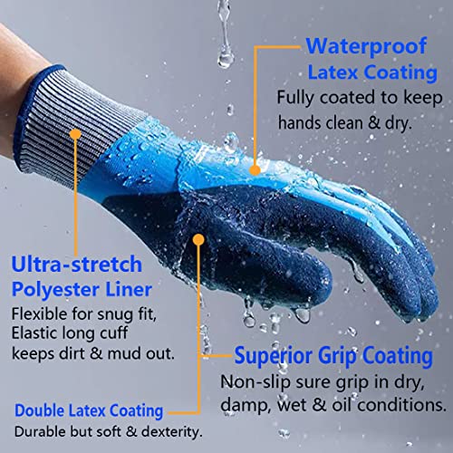 PROGANDA Waterproof Gardening Gloves Superior Grip Coating Durable for Garden Construction Cold Weather Car Cleaning Fishing Multipurpose