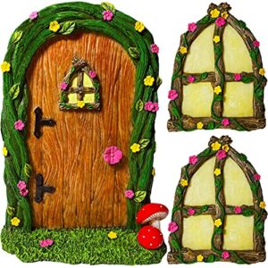 mood lab fairy garden miniature door & 2 windows for tree – yard accessories set of 3 pcs – for outdoor or house decor