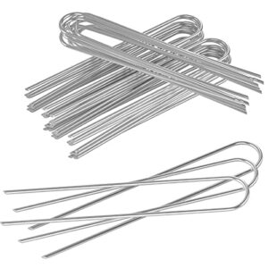 tqvai 150 pack landscape staples, 6 inch 11 gauge garden stakes, galvanized u-shaped pins for weed fabric, fence, lawn, yard