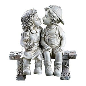 collections etc first kiss, puppy love, kissing couple garden sculpture, 8 1/4″ l x 4 3/4″ w x 9″ h