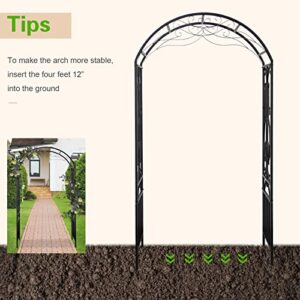 Peach Tree Outdoor Metal Garden Arch, 7' 3" H x 3' 11" W Iron Black Trellis Arbor Various Climbing Plant Growing Lawn Backyard