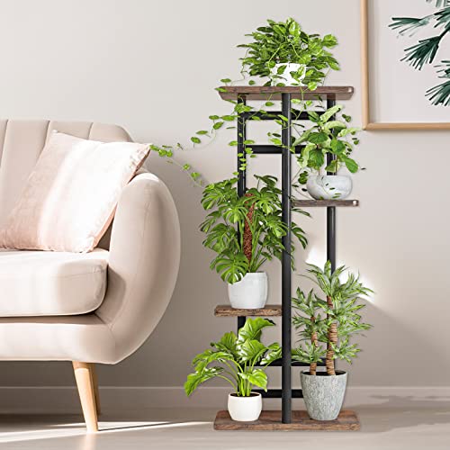 INGIORDAR Plant Stand 4 Tier 5 Potted Indoor Corner Tiered Plant Organizer Metal Flower Pot for Display Multiple Plants Storage Garden Balcony Living Room, Black