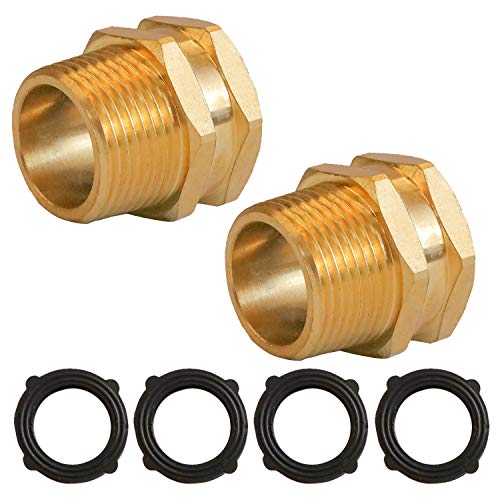 Hourleey 3/4" GHT Female X 3/4" NPT Male Connector, GHT to NPT Adapter Brass Fitting, 2 Pack