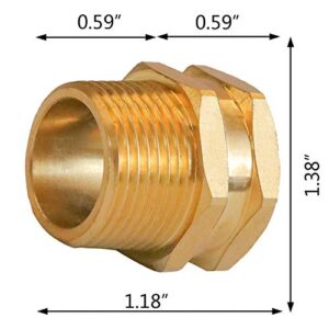 Hourleey 3/4" GHT Female X 3/4" NPT Male Connector, GHT to NPT Adapter Brass Fitting, 2 Pack