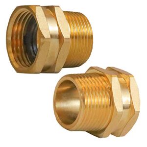 Hourleey 3/4" GHT Female X 3/4" NPT Male Connector, GHT to NPT Adapter Brass Fitting, 2 Pack