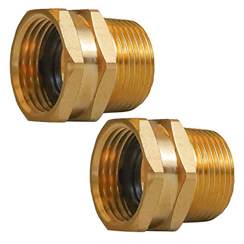 Hourleey 3/4" GHT Female X 3/4" NPT Male Connector, GHT to NPT Adapter Brass Fitting, 2 Pack