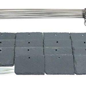 LSP - Products 15 Pack Plant Label Markers, Natural Slate Hanging Garden Markers with 15 Stainless Steel Rods and 2 Pack Soapstone Chalk for Labelling of Plants, Herbs, & Vegetables