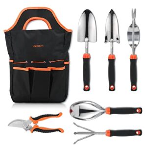 garden tools set,stainless steel heavy duty gardening tool set with non-slip rubber grip,storage tote bag, outdoor hand tools,garden hand tools for planting,ideal garden tool kit gifts for women&men