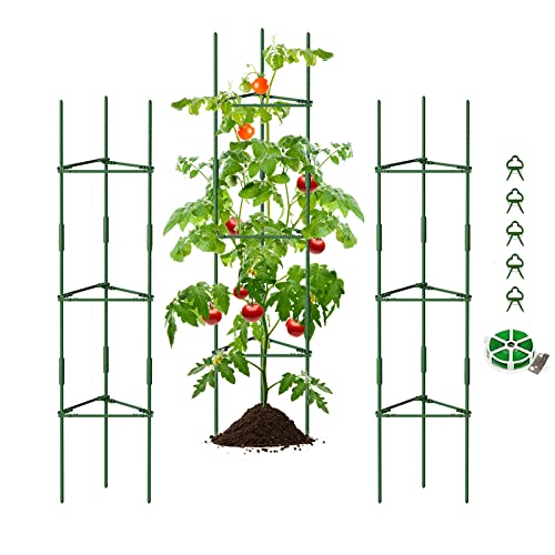 DoCred 3 Pack Tomato Cage, Plant Supports Garden Stakes, Up to 49IN Multi-Functional Garden Trellis Stakes for Climbing Plants Vegetables Flowers