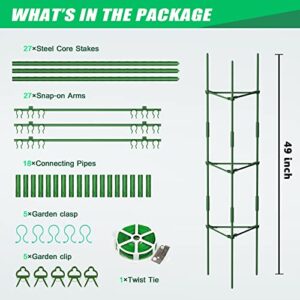 DoCred 3 Pack Tomato Cage, Plant Supports Garden Stakes, Up to 49IN Multi-Functional Garden Trellis Stakes for Climbing Plants Vegetables Flowers