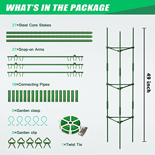 DoCred 3 Pack Tomato Cage, Plant Supports Garden Stakes, Up to 49IN Multi-Functional Garden Trellis Stakes for Climbing Plants Vegetables Flowers