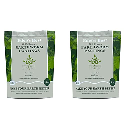 Eden’s Best Worm Castings Organic Fertilizer | 100% Organic Fertilizer | Organic Fertilizer for Vegetable Garden | Garden Fertilizer | 5 Pound Bag (2) Pack