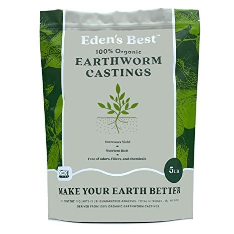 Eden’s Best Worm Castings Organic Fertilizer | 100% Organic Fertilizer | Organic Fertilizer for Vegetable Garden | Garden Fertilizer | 5 Pound Bag (2) Pack