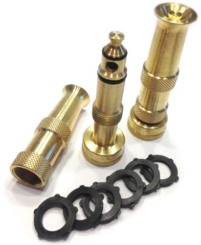 Hose Nozzle High Pressure for Car or Garden - Made in USA - Solid Brass - 2 Nozzle Set - Adjustable Water Sprayer from Spray to Jet - Heavy Duty - Fits Standard Hoses - with Gardening Secret E-Book