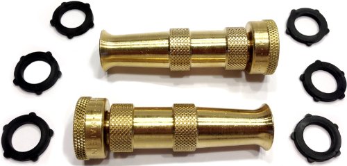 Hose Nozzle High Pressure for Car or Garden - Made in USA - Solid Brass - 2 Nozzle Set - Adjustable Water Sprayer from Spray to Jet - Heavy Duty - Fits Standard Hoses - with Gardening Secret E-Book