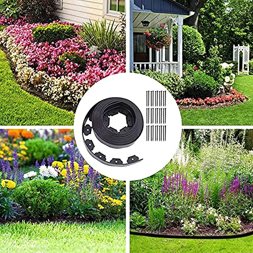 20 FT No-Dig Landscape Edging Kits with 20 Spikes, 2 inch High Heavy-Duty Plastic Garden Edging Border for Landscaping, Flower Gardens, Lawn (20FT, Black)