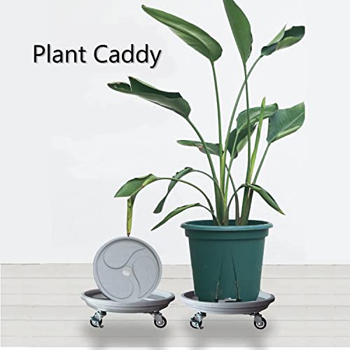 LQI 3 Packs Plant Caddy,（Wheels Upgraded） 13 inch Plant Stand with Wheels and Drainage Tray, Garden Rolling Plant Caddy with Wheels Brake, Round Plant Dolly for Moving Plant Pot（Grey）