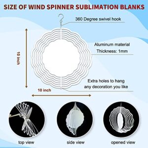 4 Pack 10 Inch Sublimation Wind Spinner Blanks, 3D Aluminum Wind Powered Kinetic Sculpture, Spinner Suspension Trim for Yards & Gardens（Round）