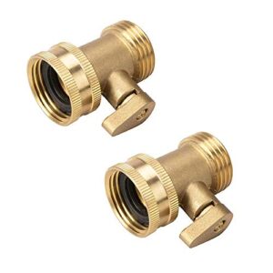 2 pack garden hose brass shut off valve, 3/4” thread heavy duty water hose connector shutoff ball valve faucet hose adapter