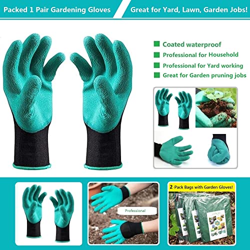 Professional 2-Pack 63 Gallons Lawn Garden Bags Yard Waste Bag (D31, H19 inches) with Gardening Gloves,Standable,Reusable Leaf Grass Bag,Garden Trash Containers,Lawn Yard Waste Bags with 4 Handles