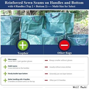 Professional 2-Pack 63 Gallons Lawn Garden Bags Yard Waste Bag (D31, H19 inches) with Gardening Gloves,Standable,Reusable Leaf Grass Bag,Garden Trash Containers,Lawn Yard Waste Bags with 4 Handles