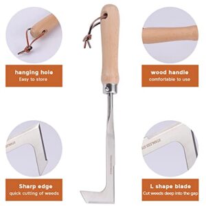 QWLWBU Crack Weeder,Crevice Weeding Tool,Manual Weeder,Stainless Steel Crevice Weeding Tool,L-Shape Blade,Beige Handle for Garden,Yard and Driveway(Size:12.6inch)