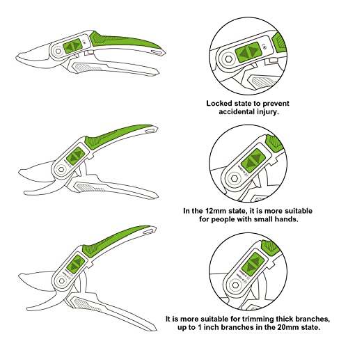 Evcitn 8.6" Garden Pruning Shears(K88), Bypass Pruning Shears with 1 Inch Cutting Capacity, Tree Trimmer, Branch Cutter, Hedge Clippers, Ergonomic Garden Tool, Green