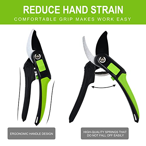 Evcitn 8.6" Garden Pruning Shears(K88), Bypass Pruning Shears with 1 Inch Cutting Capacity, Tree Trimmer, Branch Cutter, Hedge Clippers, Ergonomic Garden Tool, Green