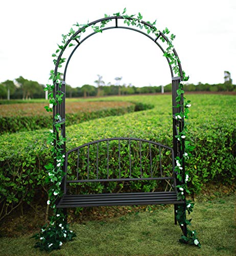 1. GO Steel Garden Arch with Seat for 2 People, 6'9" High x 3'9" Wide, Garden Arbor for Various Climbing Plant, Outdoor Garden Lawn Backyard