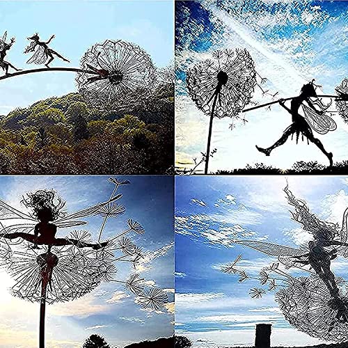 BDRKCC Fairies Dandelions Garden Art Sculpture Dance Yard Decorations Stainless Steel Garden Fairy Ornaments Garden Dandelion for Outdoor Decoration Metal