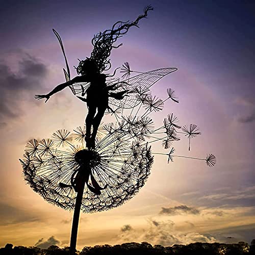 BDRKCC Fairies Dandelions Garden Art Sculpture Dance Yard Decorations Stainless Steel Garden Fairy Ornaments Garden Dandelion for Outdoor Decoration Metal