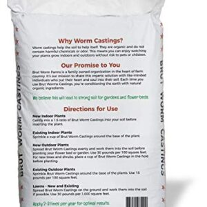 Brut Worm Castings – 30 Lbs – Organic Fertilizer and Soil Builder – Natural Enricher for Healthy Houseplants, Flowers, and Vegetables - Use Indoors or Outdoors - Odor Free