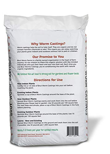 Brut Worm Castings – 30 Lbs – Organic Fertilizer and Soil Builder – Natural Enricher for Healthy Houseplants, Flowers, and Vegetables - Use Indoors or Outdoors - Odor Free