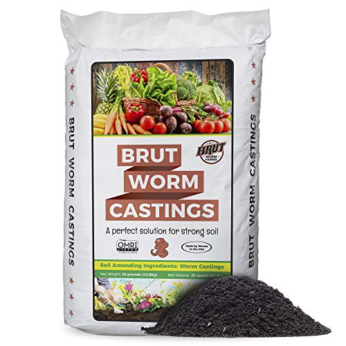 Brut Worm Castings – 30 Lbs – Organic Fertilizer and Soil Builder – Natural Enricher for Healthy Houseplants, Flowers, and Vegetables - Use Indoors or Outdoors - Odor Free